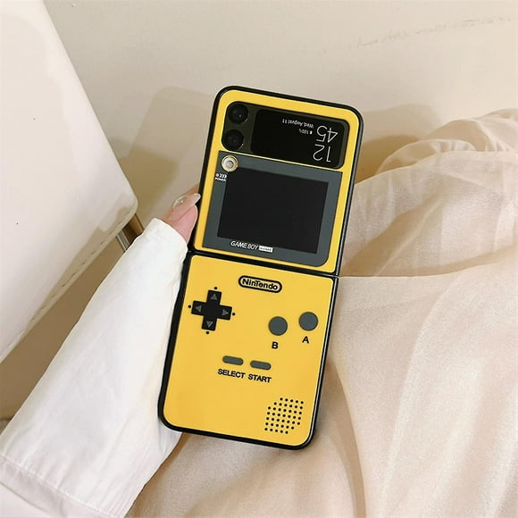 Funda Game Boy compatible con Samsung Galaxy Z Flip 4, carcasa rígida de PC con teclado 3D de lujo