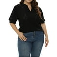 thumbnail image 4 of AnuYalue Oversized Notch V Neck T Shirts for Women Plus Size Puff Sleeve Eyelet Embroidery Tops Dressy Casual Short Sleeve Tunic Blouses, 4 of 7
