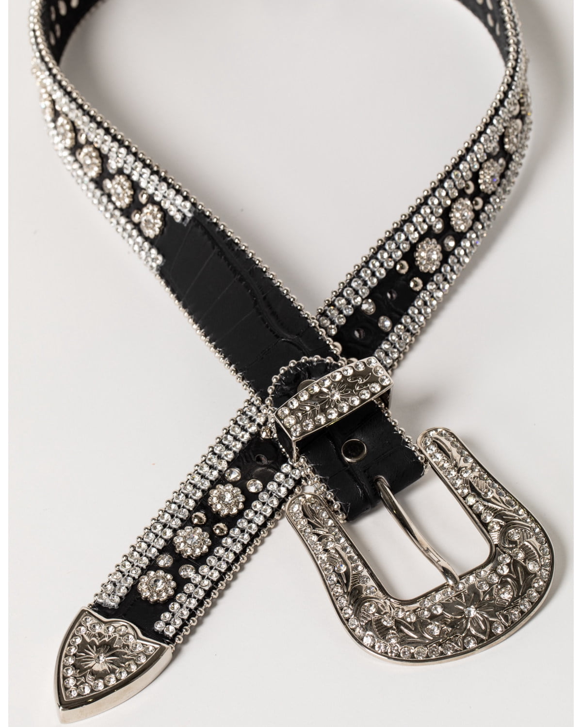 Angel Ranch | Turquoise + Rhinestones Brown Gator Print 1.5” Leather Belt Angel Ranch Ladies Black Gator Print Studded Glitz Leather  main image 3