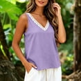 thumbnail image 7 of Women's Solid Color Casual Lace Trim V-Neck Tank Sleeveless Loose Fit Summer Camisole Purple-A, 7 of 7