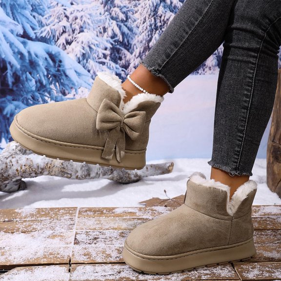 Fnooota Womens Snow Booties, Warm Non-Slip Slip On Fleece Lined Winter Booties Khaki Size 9