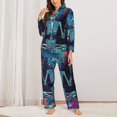 thumbnail image 2 of Gukieu Space Skeleton Meditation Print Women's Long Sleeve Pajama Set, Button Top Elastic Pocket Pajama Pants Two Piece Set Home Wear-Medium, 2 of 7