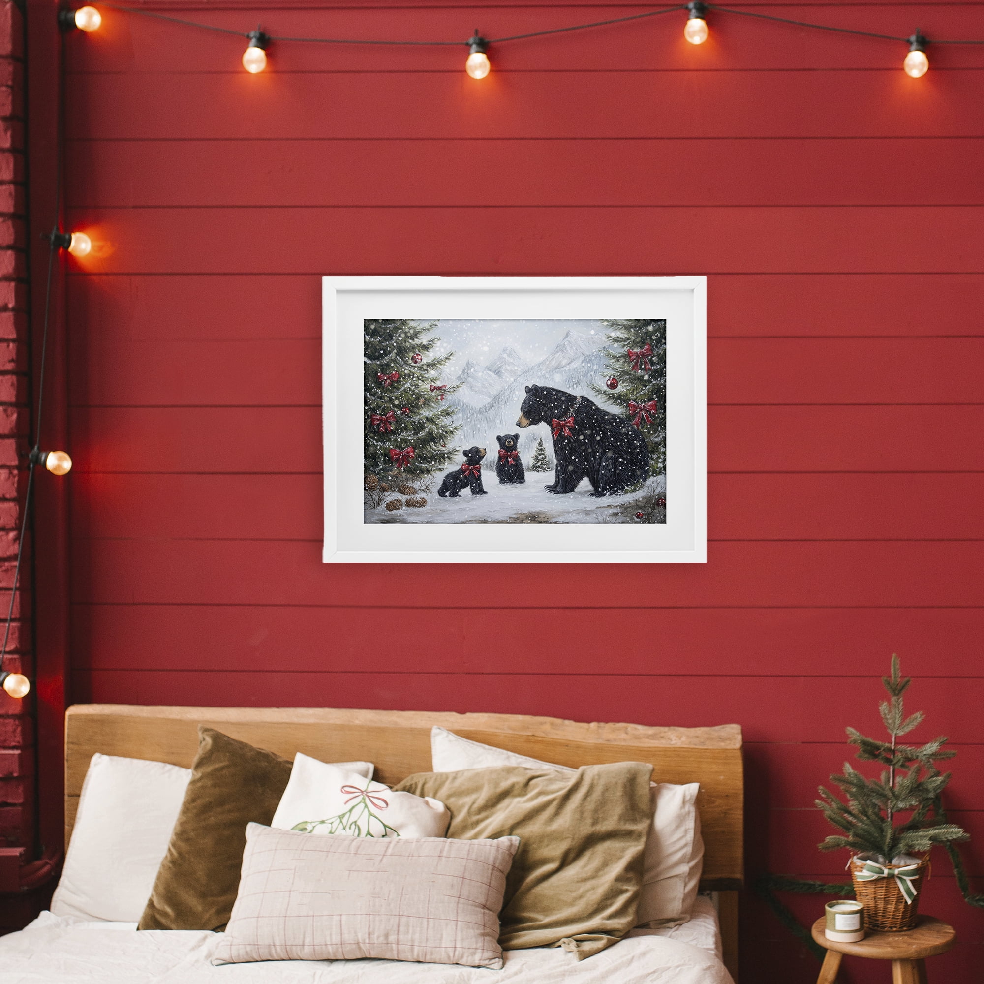 Stupell Industries Christmas Black Bears White Framed Print Under Glass, design by Tina LeCour