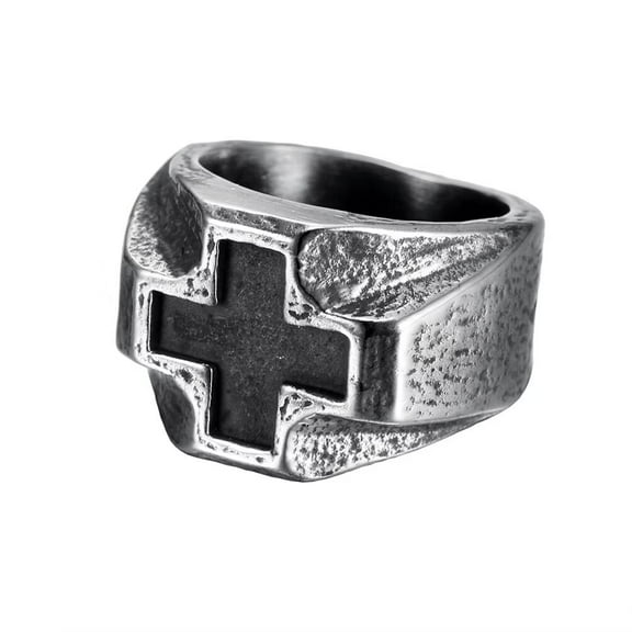 PAURO Cross Rings for Men Stainless Steel Personalized Hip Hop Punk Statement Vintage Simple Chunky Cool Jewelry Retro Color Size 10