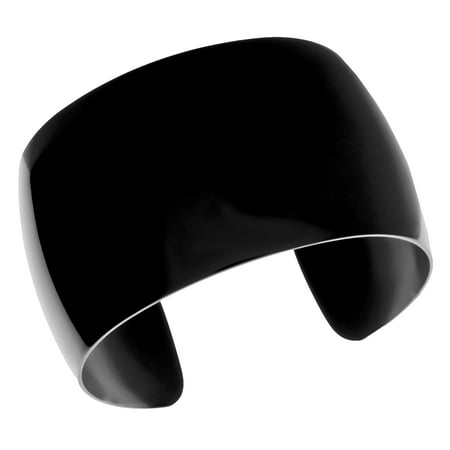 Stainless Steel Smooth Wide Cuff Bangle with Black Ion Plating