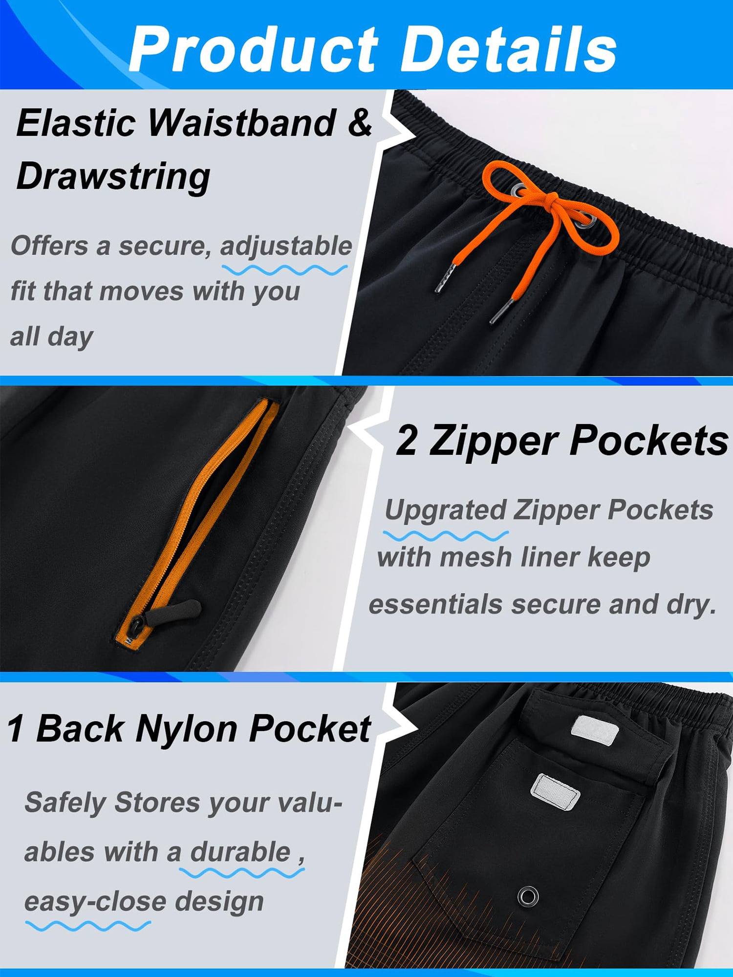 APTRO Mens Swim Trunks 9 inch Bathing Suit With Zipper Pockets Quick Dry Mesh Liner Swim Shorts Board Shorts Swimsuit Beach Shorts Grid Dark Orange 2XL
