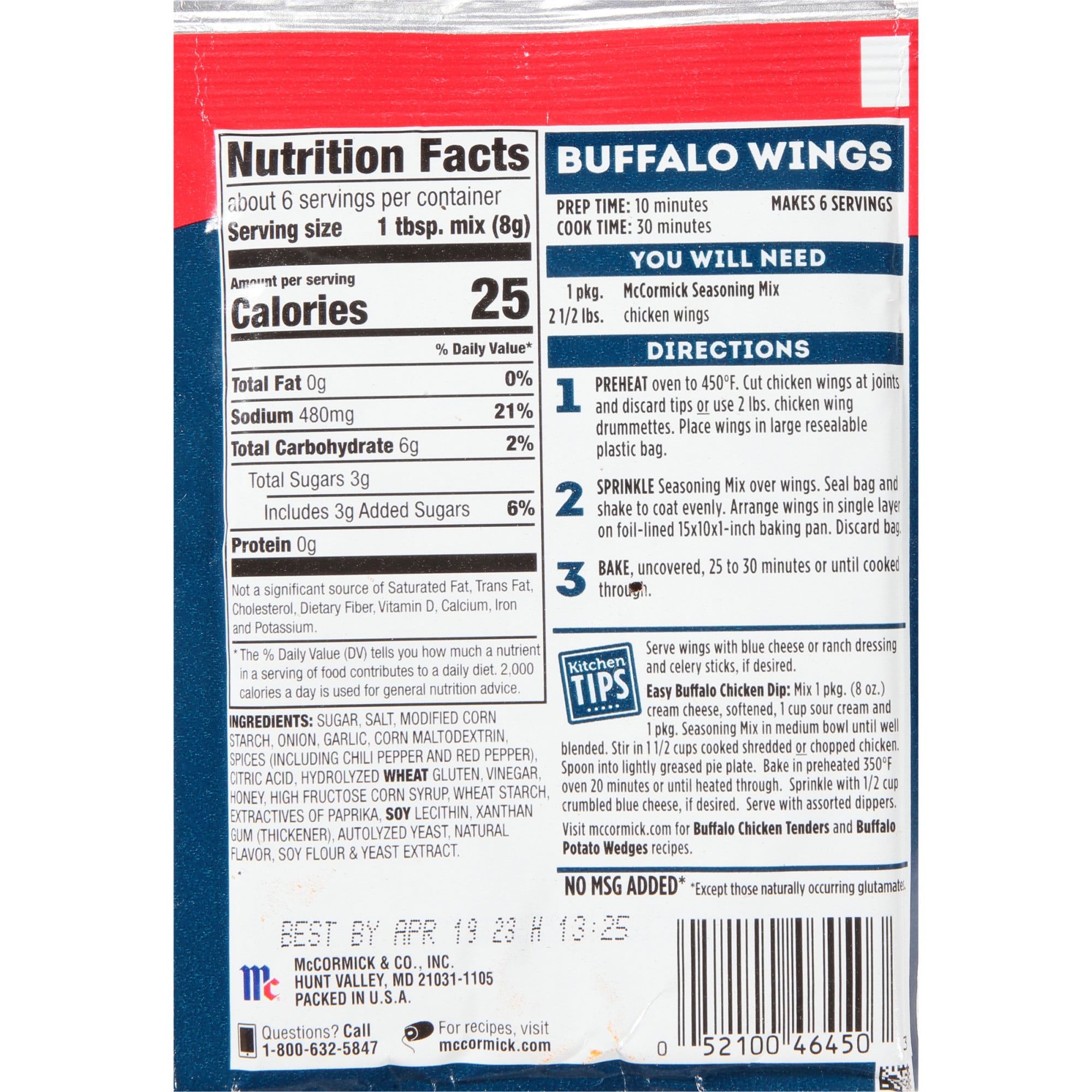 Buy McCormick Original Buffalo Wings Seasoning Mix, 1.6 oz Online at