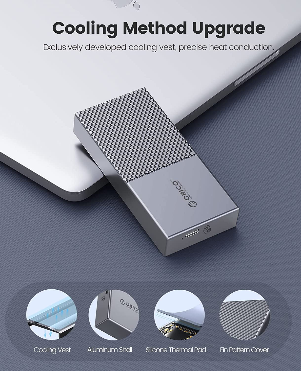 ORICO Aluminum M.2 NVMe SSD Enclosure 40Gbps Cooling Compatible with Thunderbolt 3/4, USB4.0, USB3.2/Type C