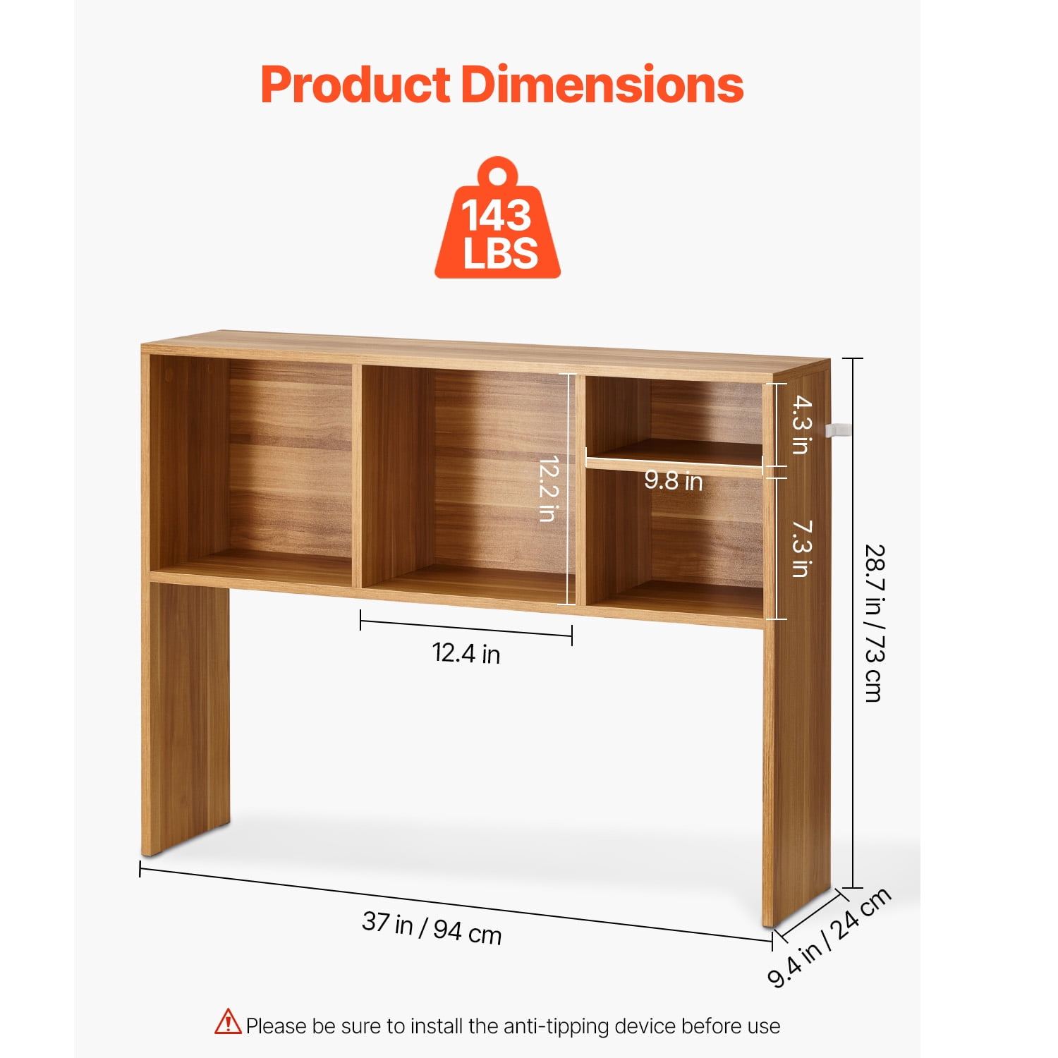 KFFKFF 1-Tier Wooden Desktop Organizer, 37" x 9.4" x 28.7" Storage Rack with Anti-Slip Pads, Ideal for Office, Home, and Dorm Use