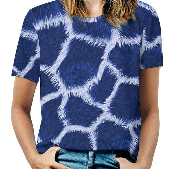 Beach Blue Giraffe T Shirts Animal Print Street Style T Shirt Women Short-Sleeve Pretty Big Size Tees Design Tops Prese