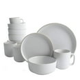 thumbnail image 1 of Gibson Home Zuma 16 Piece Round Kitchen Dinnerware Set, Dishes, Plates, Bowls, Mugs, Service for 4, Matte Stoneware, White, 1 of 4