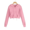 thumbnail image 2 of HAiming Womens Cropped Hoodies Casual Long Sleeve Drawstring Hooded Sweatshirt Loose Soft Solid Color Tops, 2 of 9