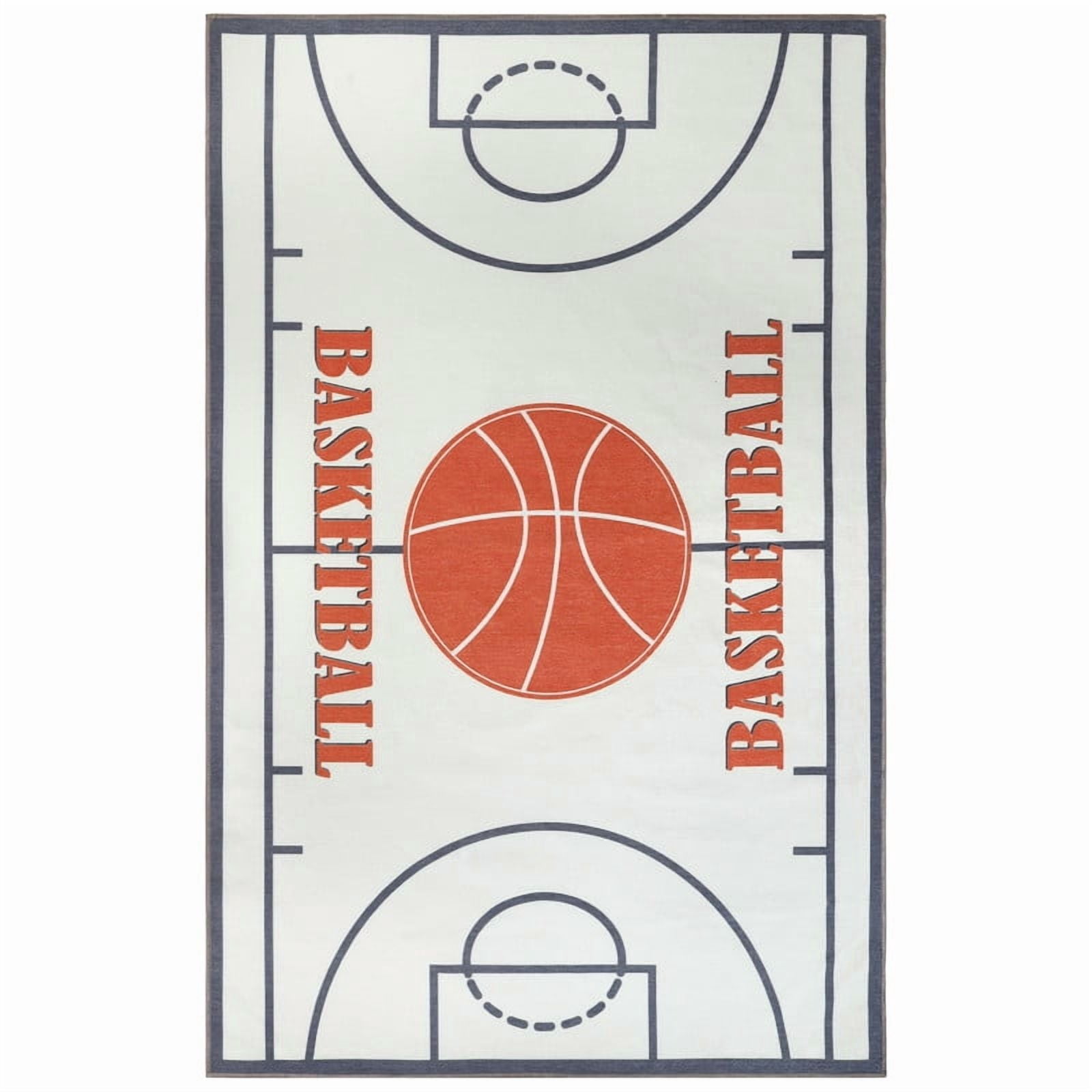 Superior Basketball Non-Slip Washable Indoor Play Rug, Vinatage-Style Rugs, 4' x 6'