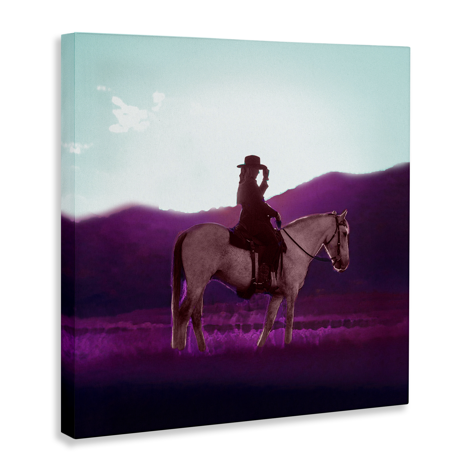 Stupell Industries Cowgirl & Purple Mountains Animals & Insects Painting Gallery Wrapped Canvas Art Print Wall Art, 30 x 30