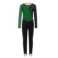 thumbnail image 2 of vastwit Kids Girls Dance Unitard Rhinestone Mesh Splice Long Sleeve Stirrup Bodysuit Gymnastics Skating Jumpsuit Dark Green 16, 2 of 4