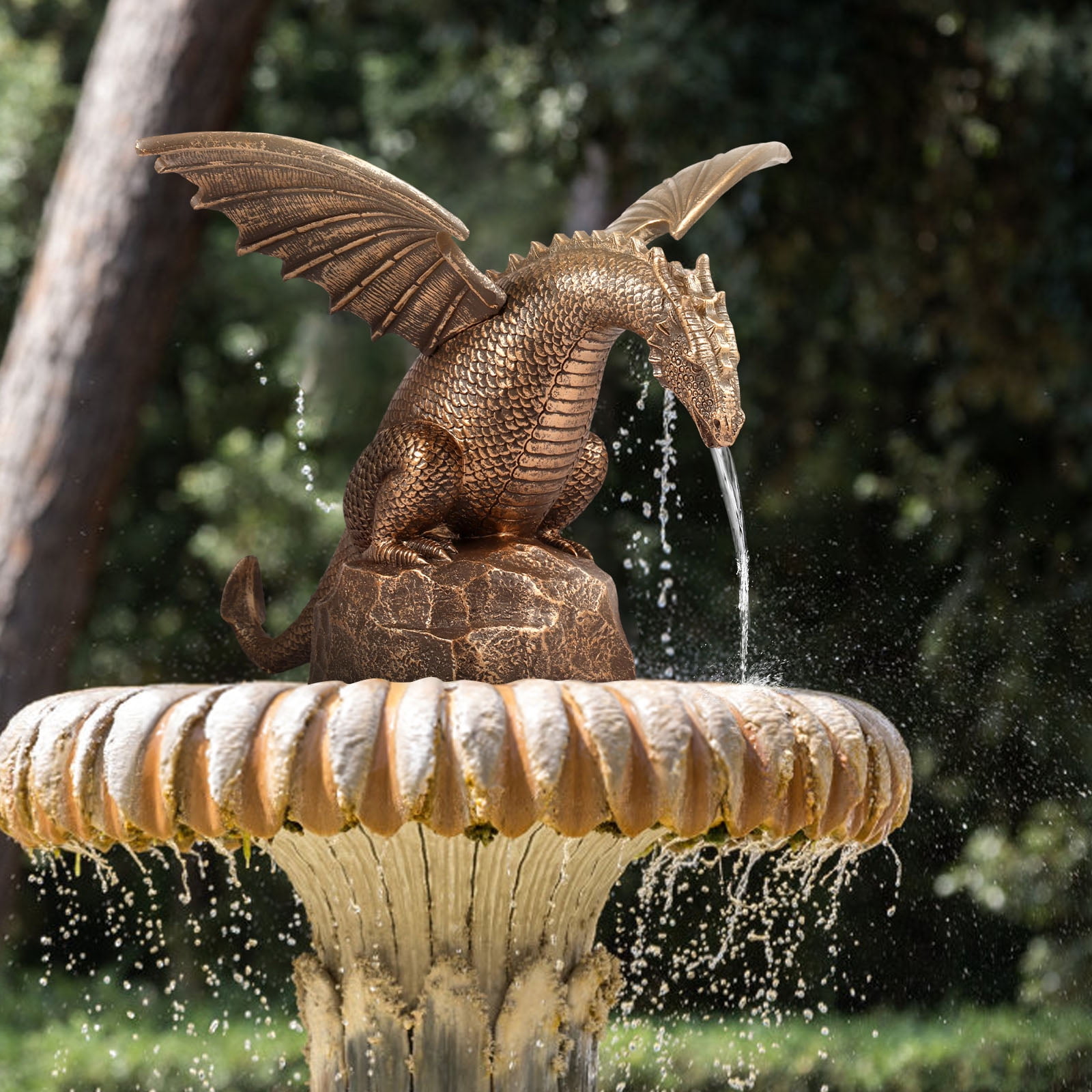 Dragon Water Fountain Décor Resin Garden Dragon Statue Fountain Vintage Dragon Wall Fall Fountain Sculpture Vivid Dragon Fountain Ornament for Outdoor Yard Garden