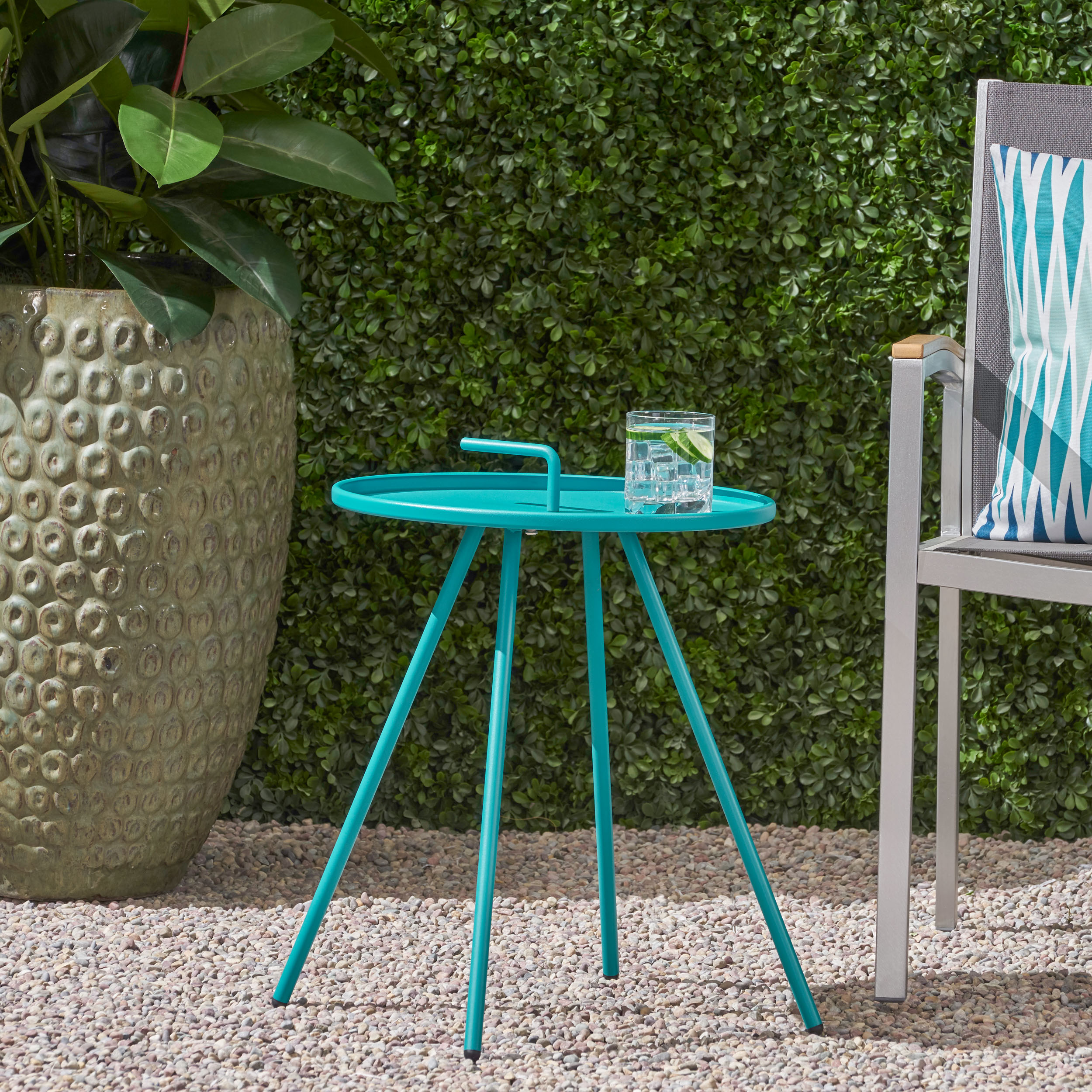 Christopher Knight Home Alameda Outdoor 19 Inch Diameter Lattice Iron Side Table Matte Blue Christopher Knight Home Alameda Outdoor 19 Inch Diameter Lattice Iron Side Table Matte Blue