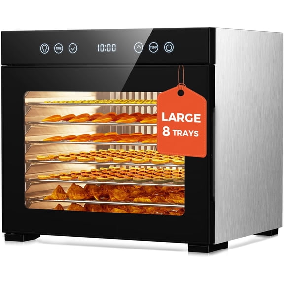 ONSON Food Dehydrator Machine, 8 Stainless Steel Trays, 650W Power, 167°F Dehydrated Dryer for Jerky, Dog Treats, Herbs, Meat, Fruit, Yogurt and Veggies, Silver-black