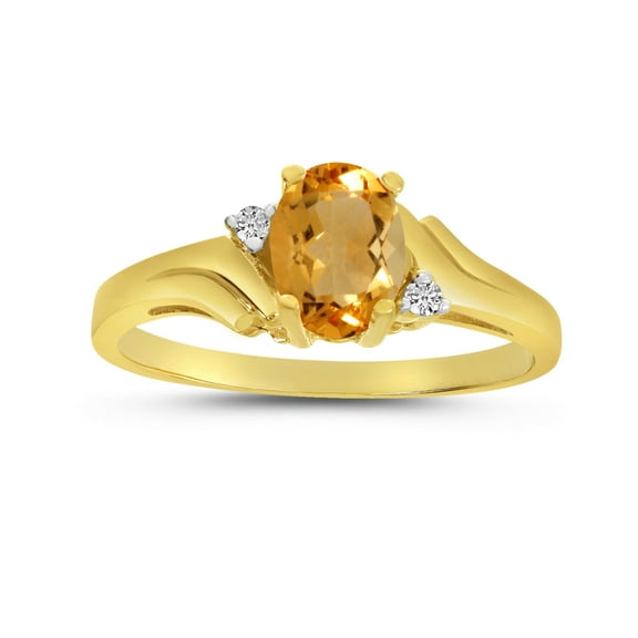 14k Yellow Gold Oval Citrine And Diamond Ring
