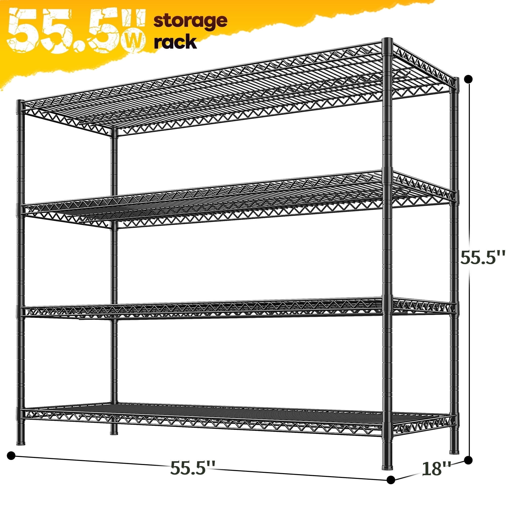 REIBII Heavy Duty Metal Storage Rack 4-Tier Adjustable Wire Shelves 2560lbs Pantry & Garage Shelving,55.5"H x 55.5"W x 18"D