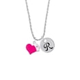 thumbnail image 2 of Delight Jewelry Silvertone Hot Pink Heart with Nurse Hat Silvertone Script Initial Disc - R - Charm Necklace, 20"+3", 2 of 4