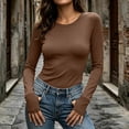 thumbnail image 2 of Solid Color Shirts For Women Women's Long-Sleeve Crew Neck Base Layer Top With Thumbholes Stretchy Fabric Coffee S, 2 of 9
