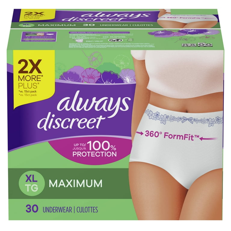 Always Discreet, Incontinence & Postpartum Underwear For Women, Maximum  Protection, Large, 76 Total Count (2 Packs of 38 Count)