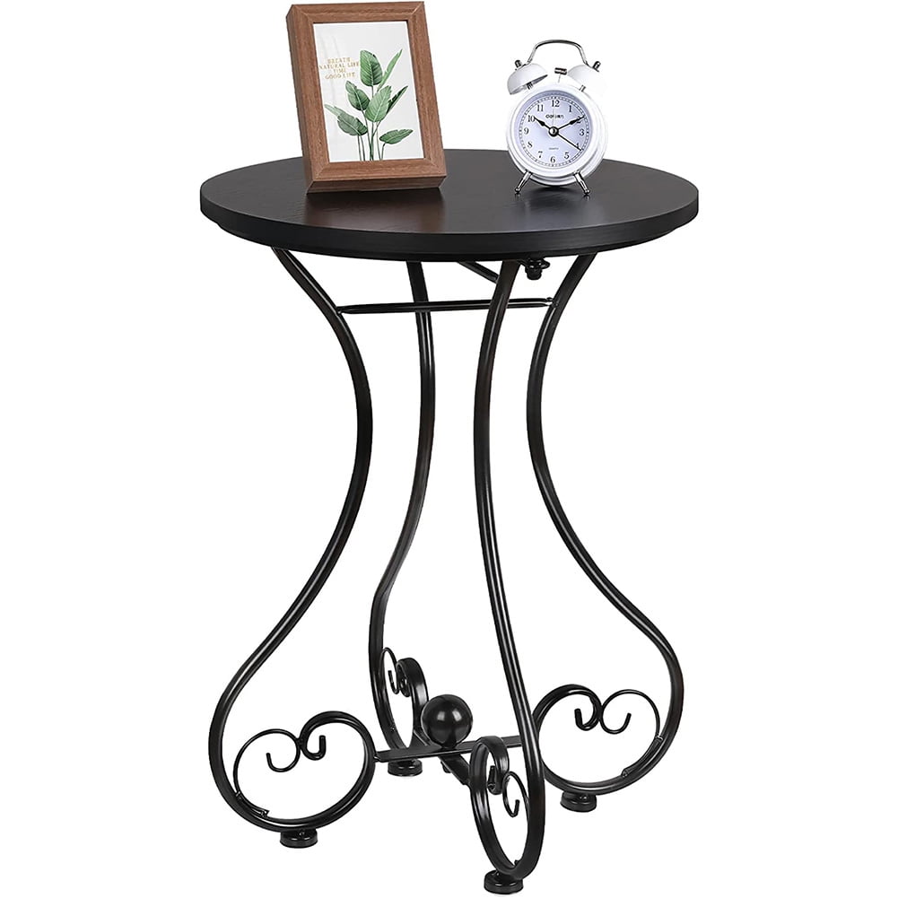 Outdoor side table, solid wood top table, black carved metal legs