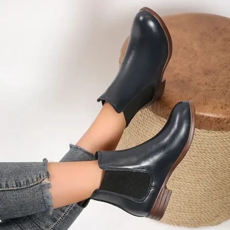 

Women‘s Chelsea Boots PU Leather Boots Ladies Ankle Booties Cowboy Mid Calf Boots Female Platform Shoes