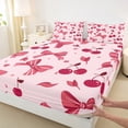 thumbnail image 3 of Homewish Kawaii Pink Bowknot Queen Sheet Sets, Cartoon Cherry Leaf Plant Flat Sheet, Teens Kids Boys Girls Queen Fitted Sheet, Breathable Home Decor, 4 Pieces, 3 of 7