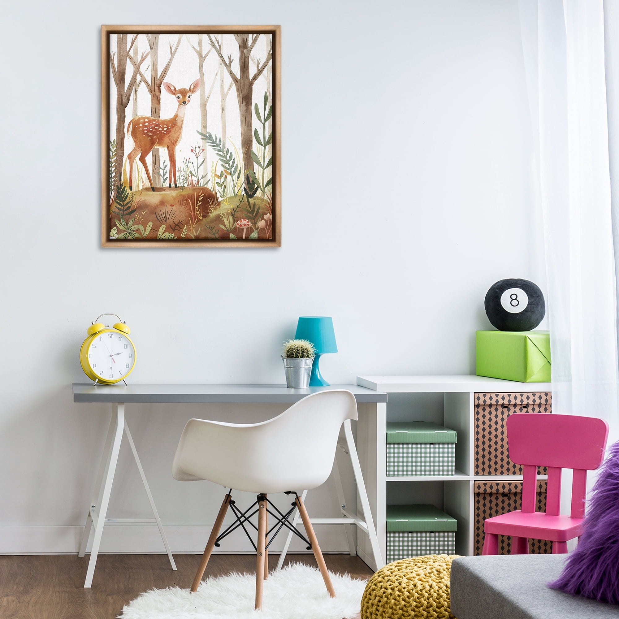 Stupell Industries Soft Woodland Deer Landscape & Nature Painting Brown Floater Framed Canvas Art Print Wall Art, 25 x 31