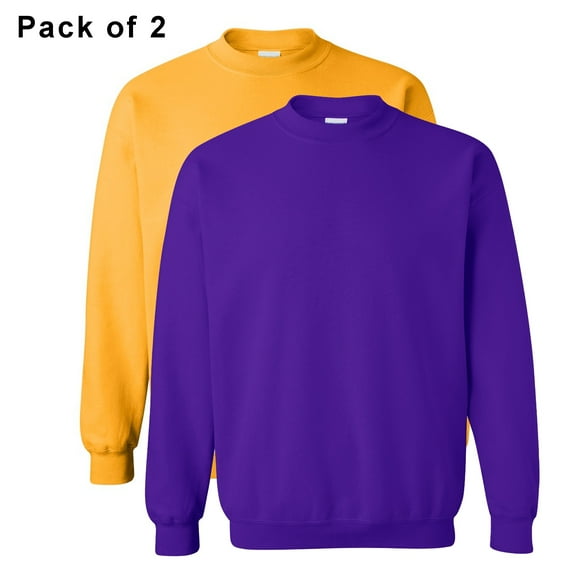 Gildan Fleece Crewneck Sweatshirt, Cozy Pullover Sweater for Men, Basic Jumper, 8 oz. 50-Cotton / 50-Polyester in Gold & Purple, Pack of 2- Size S