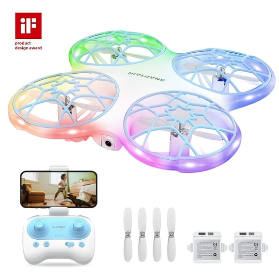 Snaptain K30 Drones with Camera for Kids 720P, FPV RC Drones with RGB Light, 2 Batteries, White