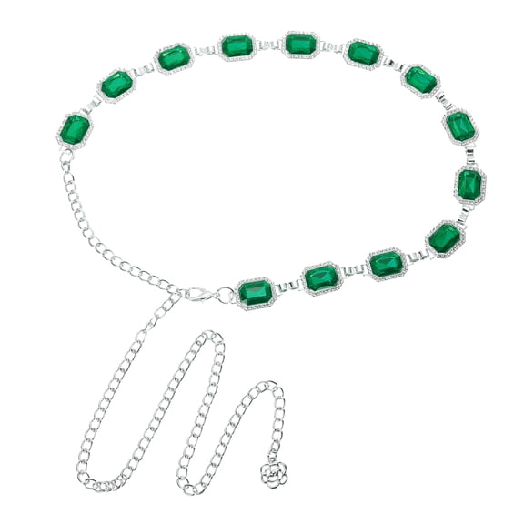 Uxcell Metal Chain Belt, Western Concho Chain Belts Rhinestone Metal Link Waist Belt for Women Dresses Jeans Country Concert Outfit, Green
