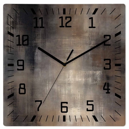 Brown Wooden Wall Clock Silent Non Ticking, Modern Abstract Art Ombre Oil Painting Square Wall Clocks Battery Operated, Decor Clock for Home Office, Living Room, Kitchen, 10 Inch
