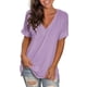 thumbnail image 2 of Tops de otoño para mujer,Blusa informal de cuello en V y manga corta con mangas enrolladas, mezcla de poliéster y elastano, corte holgado para mujer, sopatenor, 2 of 8