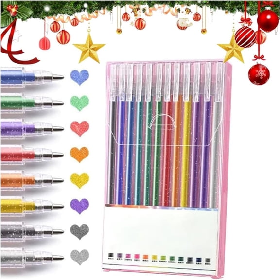 Glitter Gel Pen Set, 2026 New Metallic Gel Pens, Vibrant Colored Gel Pen, Sparkle Art Gel Pens for Journaling, Neon Craft Gels Pen for Adults for Coloring Book, Drawing Art Supplies (12)