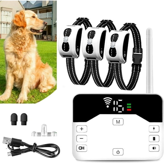 Wireless Dog Fence Electric Training Collar 2 in 1, Dog Boundary Containment System, Beep & Shock Dog Fence with Waterproof Collar, Adjustable Control Range, Pet Fence for Stubborn Dogs,for3dogs