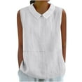 thumbnail image 2 of FDGIU Women's 2025 Summer Linen Shirts - Sleeveless Button Down Blouse, V-Neck Linen Tank Tops for Work/Casual, 2 of 5
