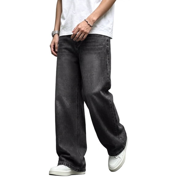 EMMIOL Men's Wide Leg Baggy Loose Fit Denim Jeans, Y2K Vintage Hip Hop 90s Streetwear