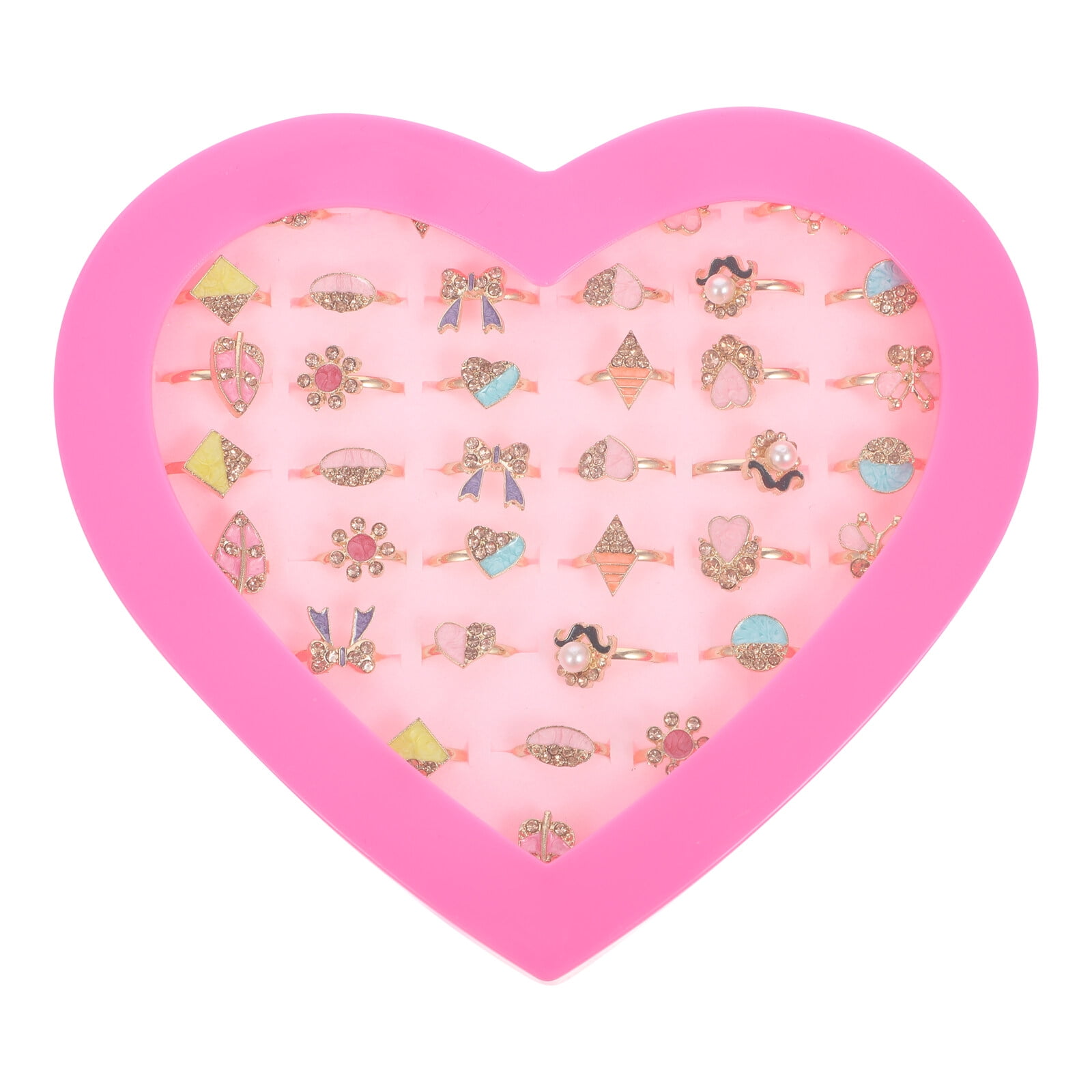 36pcs Children's Toys Adjustable Rings Jewelry Box Jewelry Little Girl