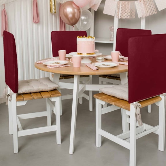 Solid Color Dining Chair Back Cover Only, Wine Red Linen Textured Chair Back Covers Set of 8, Removable Washable Slipcovers for Dining Room, Wedding & Holiday Decoration