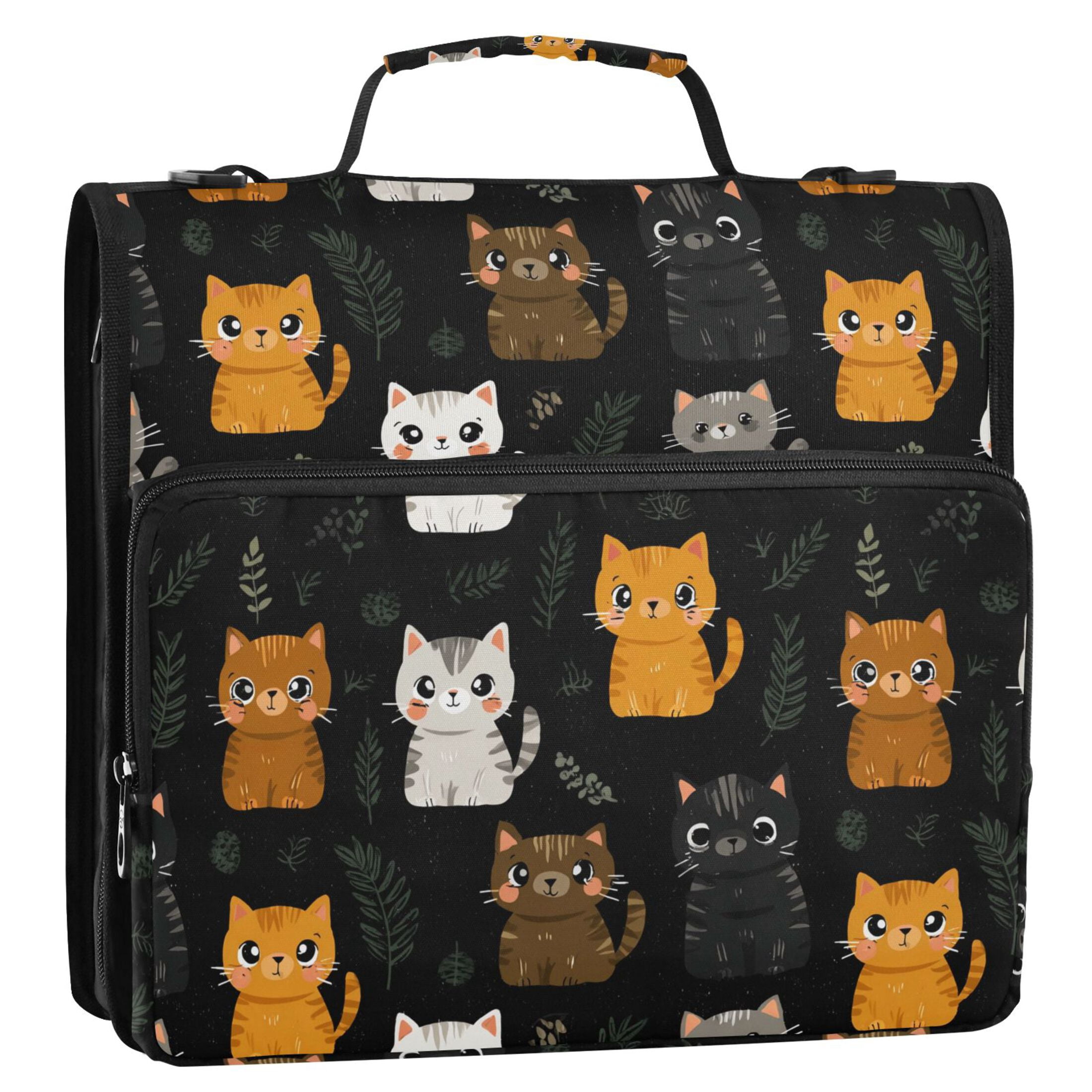 Zipper Binder Cats and Weeds 1.5 Inch Binder Folder Bag with Shoulder Strap and Handle