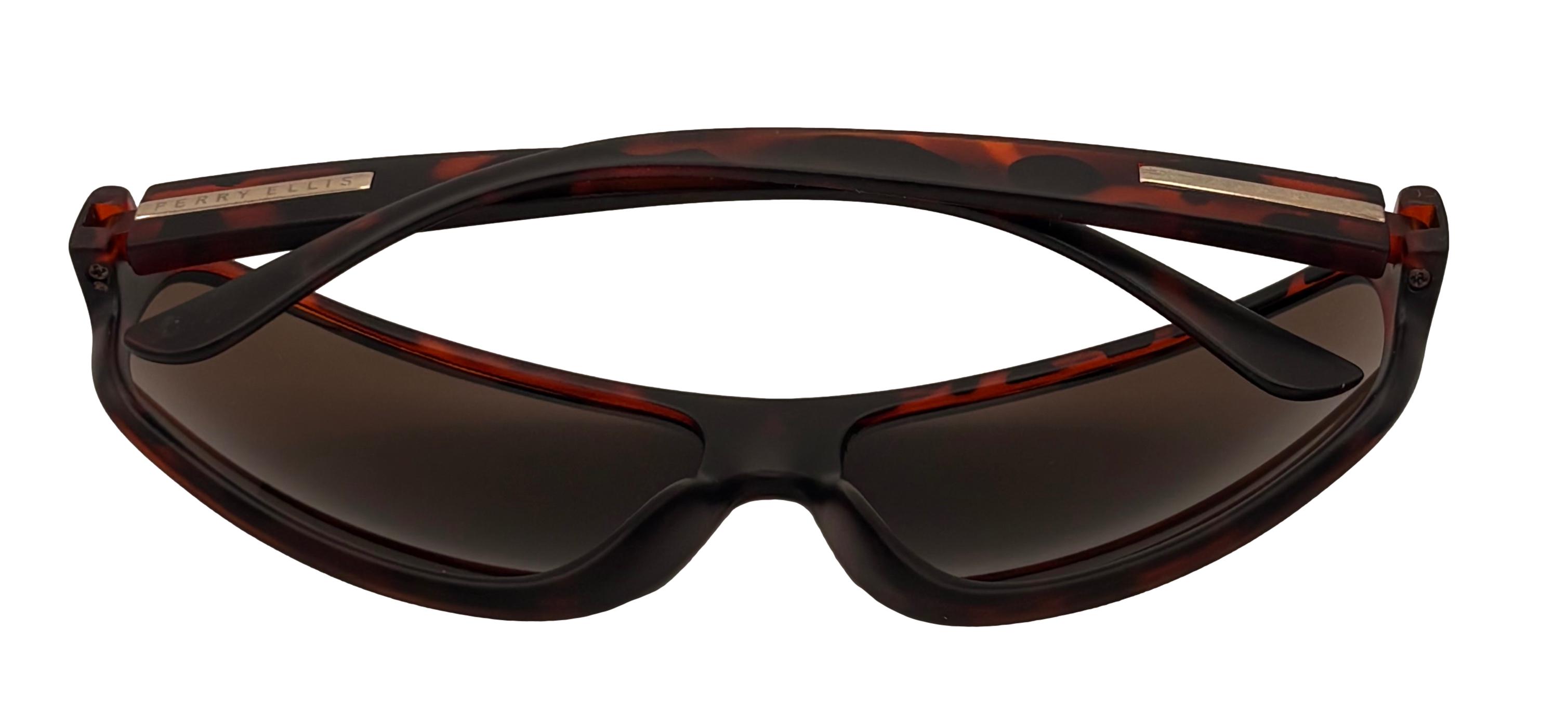 Perry Ellis Matte Demi Plastic Men's Sport Wrap Sunglasses, Brown Lens