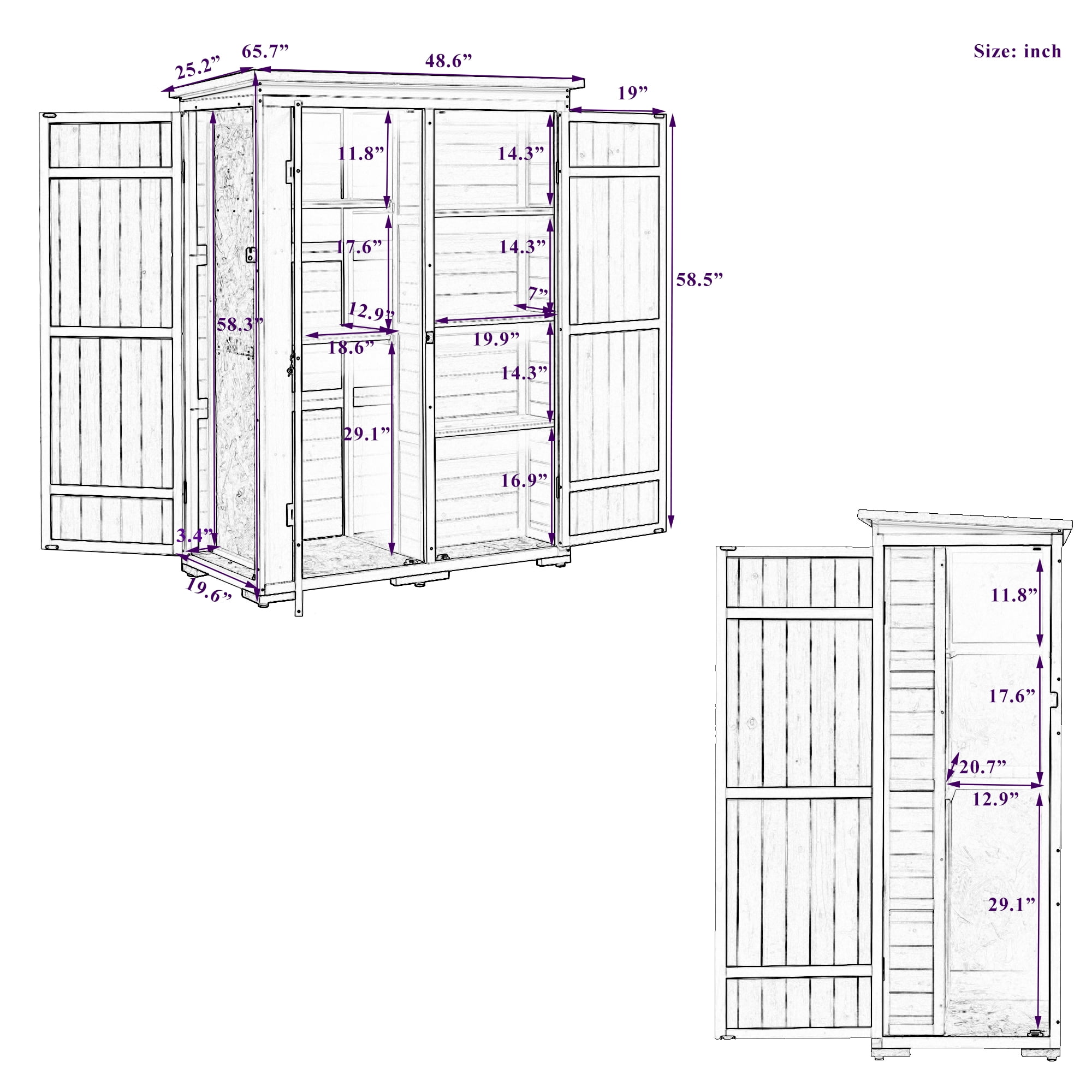 MAYEERTY Outdoor 5.5ft Wood Storage Shed with Lockable Doors, Multi-Shelf Garden Tool Cabinet with Waterproof Roof