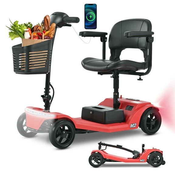 SUWU Mobility Scooters for Adults, 4 Wheel Powered Mobility Scooters, Folding Mobility Scooter Lightweight, Electric Scooter for Seniors 10 Miles Long Travel Range Red