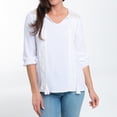 thumbnail image 2 of Elsie & Zoey Larisa Large White Cotton Gauze 3/4 Bishop Sleeve Tie Blouse for Women, 2 of 6