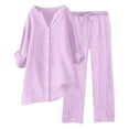 thumbnail image 2 of GZWYHT Sets for Women Lounge Sets for Women Womens Daily Casual Solid Long Sleeve Shirt Tops Pockets Pants Shirt Trousers Set 2 Piece Sets for Women Summer Sets for Women Pink 3XL, 2 of 5