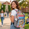 thumbnail image 3 of ZIATUBLES Clear Backpack Heavy Duty, Tropical Sloth Flower Printed Fabric & PVC Transparent Bookbag with Reinforced Strap, Large Capacity See Through Backpack for School, Travel, 3 of 7
