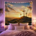 thumbnail image 2 of Cross Silhouettes on a Hill Beneath a Golden Sunset, Inspirational Vintage Style for Art Lovers, Sunset Wall Art, Easter Gift, Tapestry Wall Hanging for Bedroom and Living Room, 2 of 7